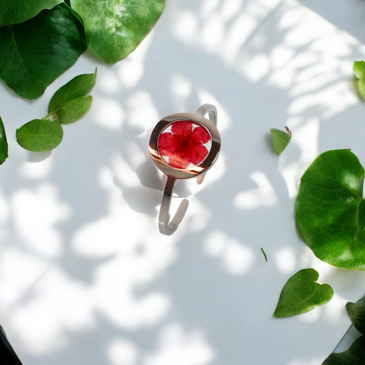 Ring GeoS - Plum Blossom - Red - Silver