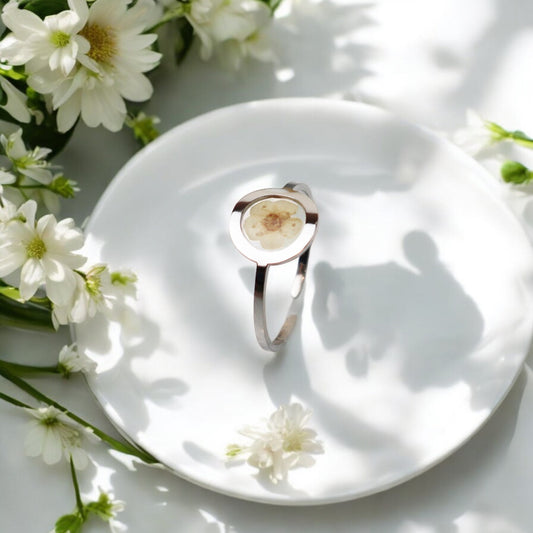 Drupt Ring GeoS Plum Blossom White Silver