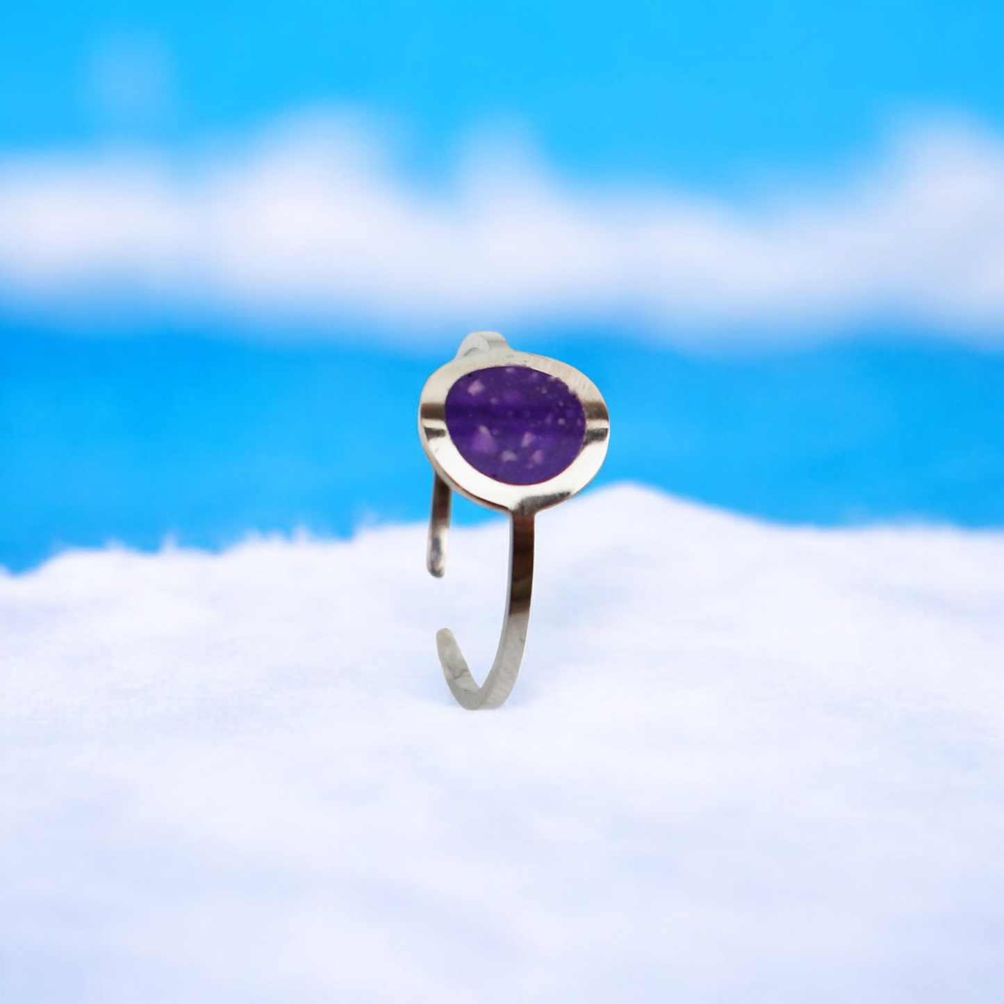 Drop Birthstone Ring Silver February - Amethyst Purple